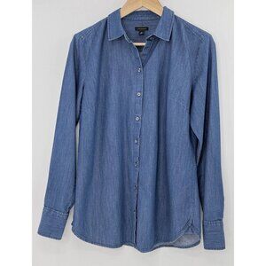 Ann Taylor Blue Denim 100% Cotton Long Sleeve Blouse Sz M‎ Timeless Western Boho